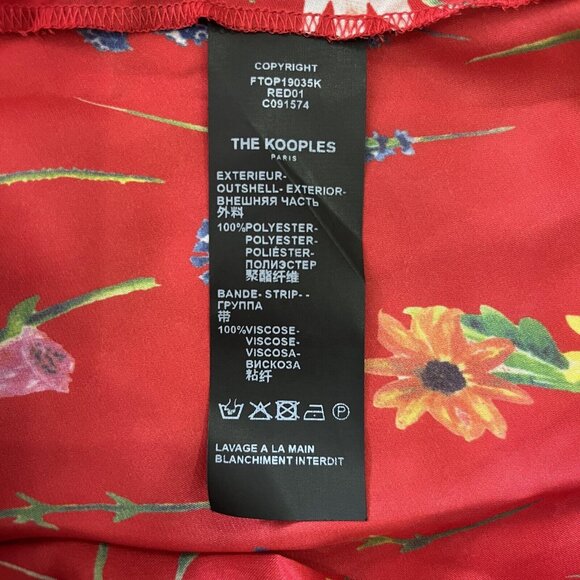 NWOT The Kooples Pleated Red Floral Cropped Top Blouse Size 1 Long Sleeve - Picture 11 of 12